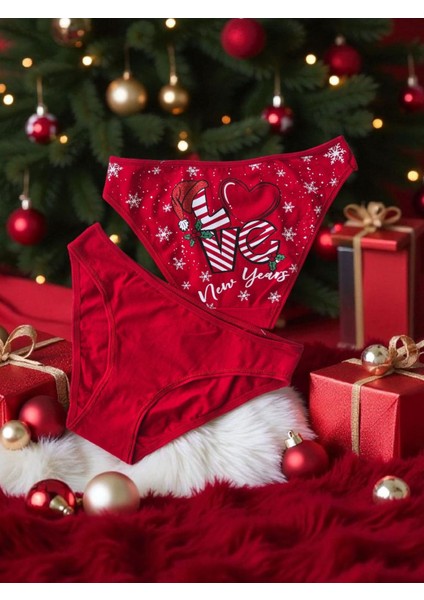 - Yılbaşı Temalı Baskılı Slip Kadın Külot – Özel Tasarım - Hediye Paketli