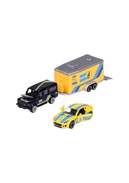 Majorette Race Trailer Land Rover DEFENDER110 & Jaguar F-Type