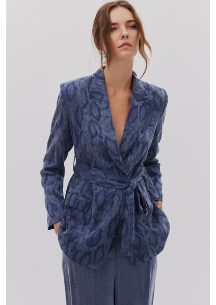 Lyocell Yılan Desenli Ceket Pantolon Takım