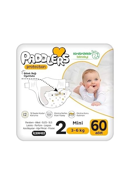 Paddlers Protection Bebek Bezi 2 Numara 60 Adet (3-6 Kg) Paket