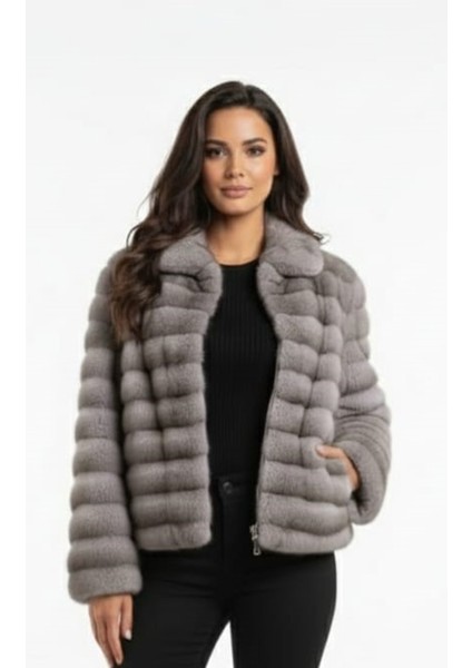 Kadın Şık Fermuarlı Peluş Kürk Ceket modelleri