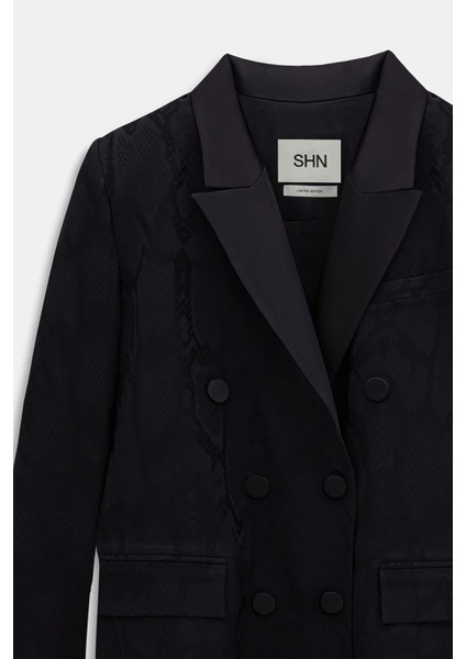 Saten Detaylı Yılanlı Jakar Kruvaze Blazer Pantolon Takım fırsatları