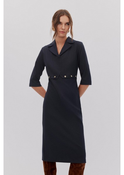 Çizgili Düğme Detaylı Elbise fiyatları