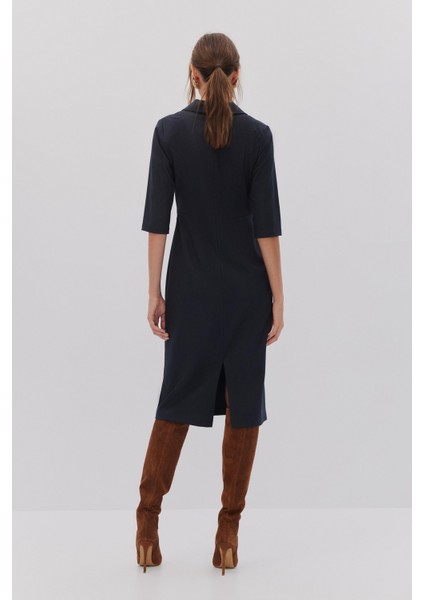 Çizgili Düğme Detaylı Elbise