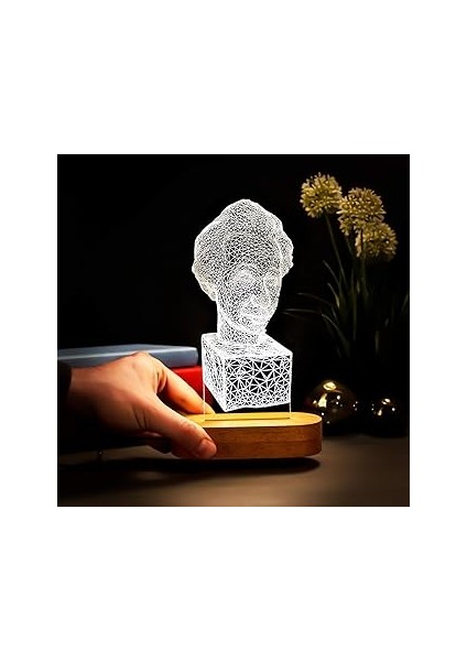 Albert Einstein Büst Tasarımlı LED Lamba USB Bağlantılı Sarı Işık