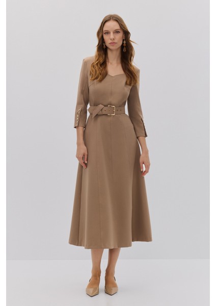 Dikiş Detaylı Midi Elbise