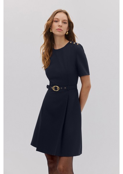 Bordo Düğme Detaylı Kemerli Mini Elbise fiyatları