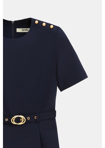 Bordo Düğme Detaylı Kemerli Mini Elbise fırsatları