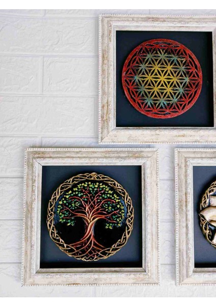 Rölyef Tablo Seti, Sanatçıdan El Emeği Yaşam Çiçeği, Lotus Çiçeği, Hayat Ağacı Tablo Seti, 22CM fırsatları