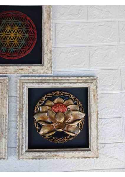 Rölyef Tablo Seti, Sanatçıdan El Emeği Yaşam Çiçeği, Lotus Çiçeği, Hayat Ağacı Tablo Seti, 22CM indirimleri
