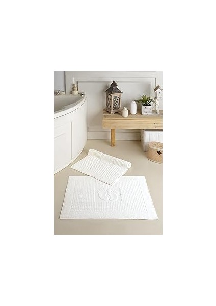 Zeynep Tekstil Mat | 2 Adet Ayak Havlusu, Banyo Paspası, Havlu Paspas Beyaz