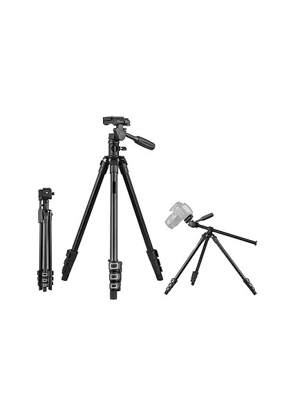 Hepu HT-T02 Profesyonel Tripod 154 cm Yatay Kullanım Çok Fonksiyonlu Panoramik Kafa 360 Derece Döne
