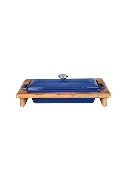 Lava Döküm Ekmek Kabı ve Ahşap Standı, 11X29CM,