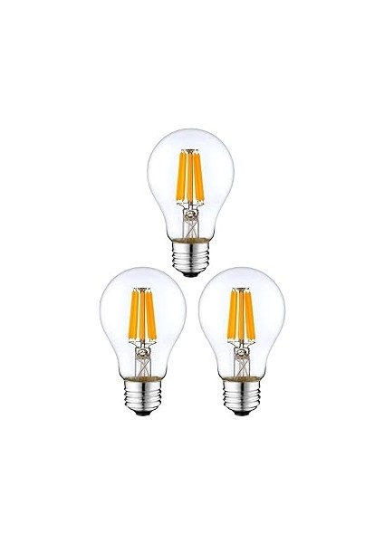 Rustik 4W A60 LED Filament Ampul E27 Sarı Işık Dekoratif Aydınlatma (3, Şeffaf Cam)