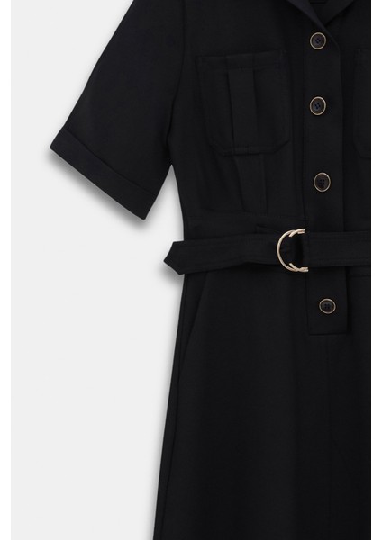 Apoletli Kemer Detaylı Elbise