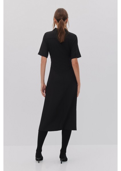 Apoletli Kemer Detaylı Elbise