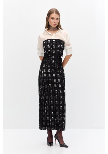 Gömlekli Straplez Payet Elbise modelleri