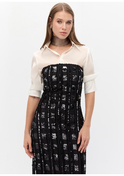 Gömlekli Straplez Payet Elbise indirimleri