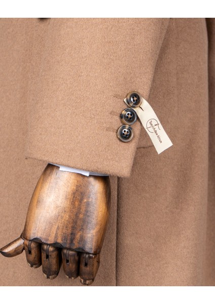 Italyan Stil Slim Fit Sivri Yaka Yün Karışımlı Kaşe Erkek Kaban Camel T13447