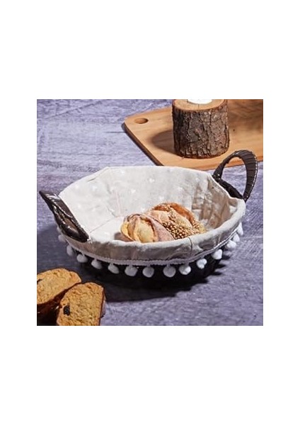 Kosova Wicker Serisi Bezli Yuvarlak Hasır Ekmek Sepeti