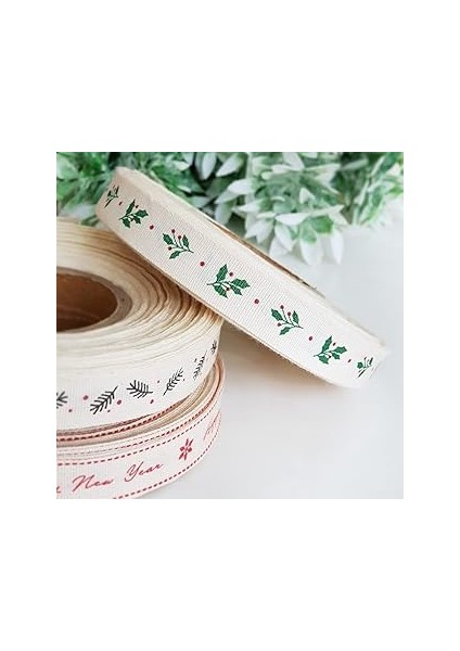 Bimotif Pamuk Şerit, Holly, 1.5 cm 5 Metre