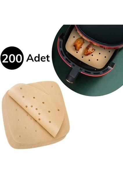 200 Adet Air Fryer Pişirme Kağıdı Tek Kullanımlık Pişirme Kağıdı Delikli Kare Model (5314)