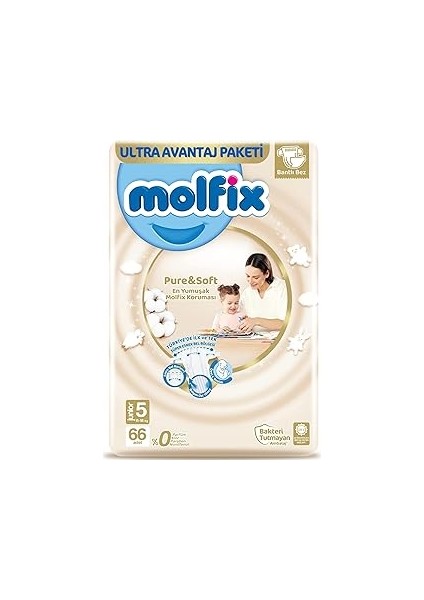 Molfix Bebek Bezi Pure&soft Junior 5 Beden Aylık Paket 66 Adet
