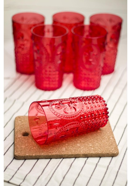 Akrilik Kırmızı 6'lı Uzun Bardak & Su Meşrubat Bardağı 750 ml ( Büyük Boy & Cam Değildir )