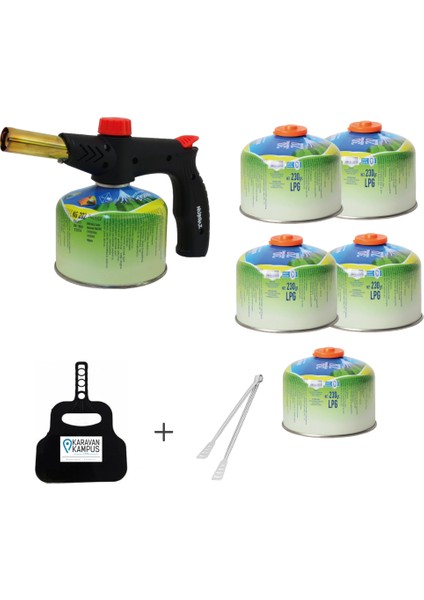 1 Adet Çakmaklı Pürmüz + 5 Adet Yedek Kartuş +Karavan Kampüs Yelpaze ve Maşa Seti