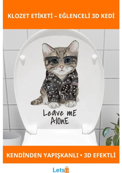 Eğlenceli 3D Kedi Tasarımlı Decohandy Klozet Etiketi Leave Me Alone
