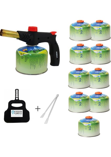 1 Adet Çakmaklı Pürmüz + 9 Adet Yedek Kartuş +Karavan Kampüs Yelpaze ve Maşa Seti