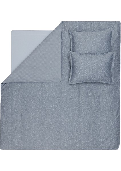 Paisley Saten Çift Kişilik Nevresim Takımı - Indigo