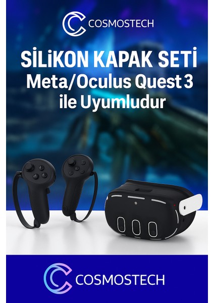 Quest 3 Uyumlu Silikon Koruma Seti – Kumanda Gripleri + Ön Kasa Kapak + Yüz Koruma Aksesuar Seti (Quest 3s Uyumlu Değildir – Siyah)