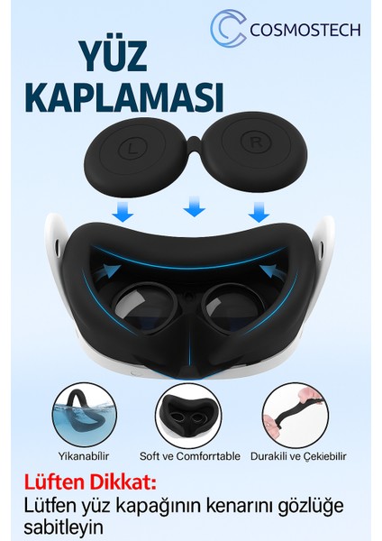 Quest 3 Uyumlu Silikon Koruma Seti – Kumanda Gripleri + Ön Kasa Kapak + Yüz Koruma Aksesuar Seti (Quest 3s Uyumlu Değildir – Siyah)