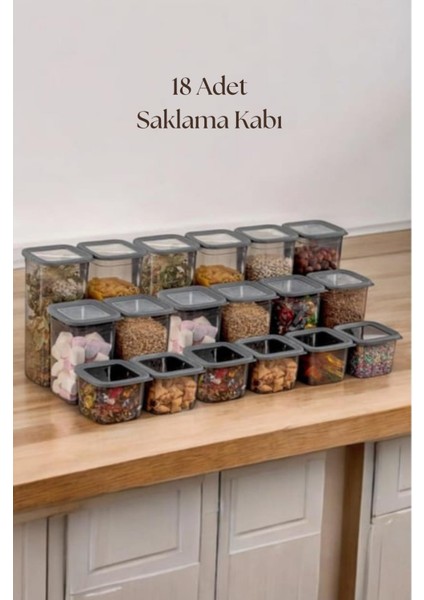 18'li 3 Boy Kavanoz Seti & Saklama Kabı & Erzak Kabı 6X650/1300/1900 ml (40 Lı Etiket Hediyeli)