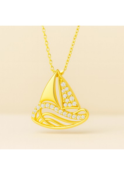 14 Ayar Altın Yelkenli Gemi Kolye, Yelkenli Tekne Kolye, Zarif Denizcilik Takıları