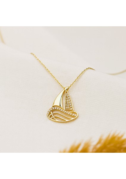 14 Ayar Altın Yelkenli Gemi Kolye, Yelkenli Tekne Kolye, Zarif Denizcilik Takıları modelleri