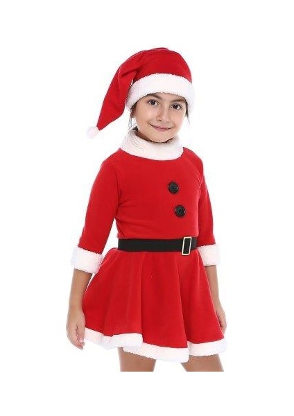 Kız Çocuk Kırmızı Kemerli Noel Yılbaşı Kostümü