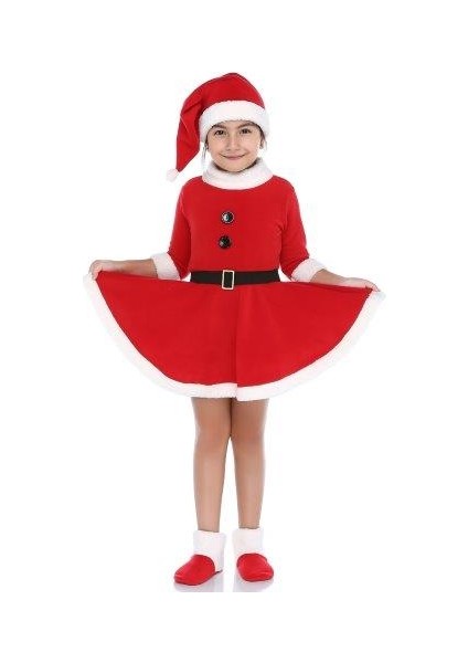 Kız Çocuk Kırmızı Kemerli Noel Yılbaşı Kostümü fiyatları