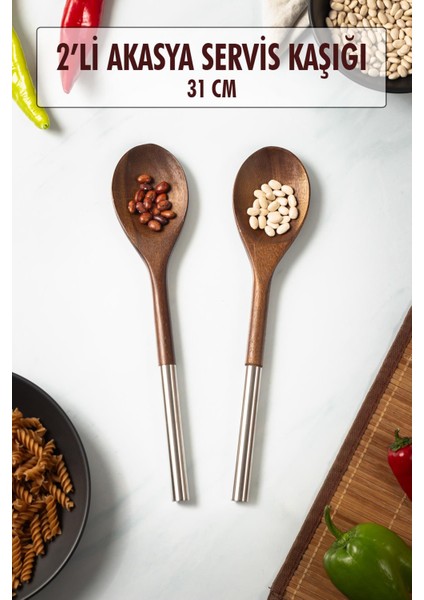 Akasya 2 Li Servis Kaşığı & Sunum Kaşığı & Salata Servis Seti