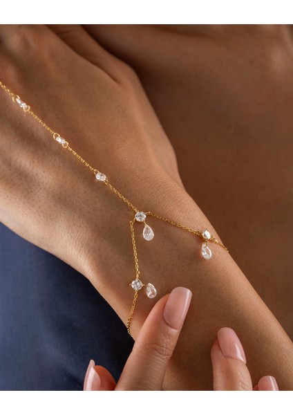925 Ayar Gümüş Altın Renkli Damla Taşlı Şahmeran –silveria Jewels