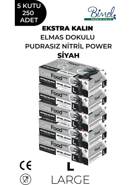 Nitril Siyah Power Muayene Eldiveni L - 5 Paket 50 Li