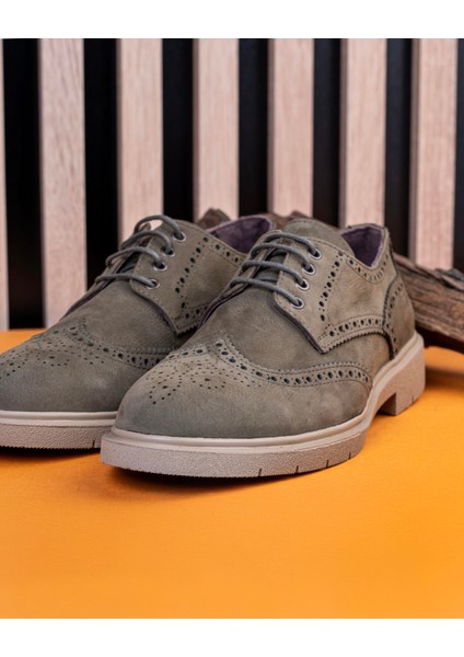 İtalyan stil iç dış naturel deri nubuk erkek ayakkabı haki T11201