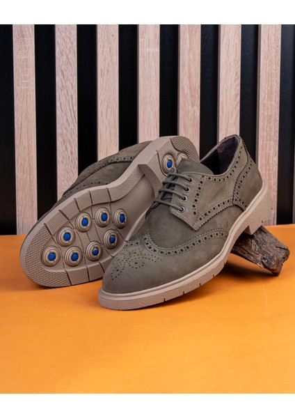 İtalyan stil iç dış naturel deri nubuk erkek ayakkabı haki T11201