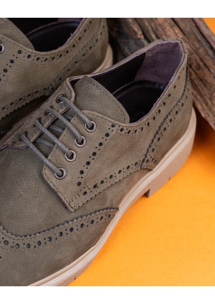 İtalyan stil iç dış naturel deri nubuk erkek ayakkabı haki T11201