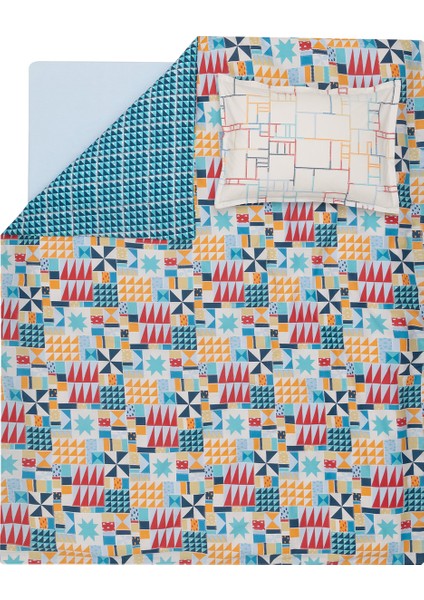 Patchwork Ranforce Tek Kişilik Nevresim Takımı - Mavi