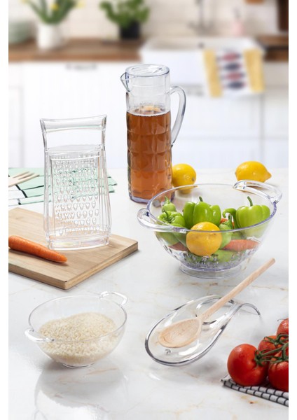 Akrilik Şeffaf 5 Parça Sürahi & Rende & Süzgeç & Mini Süzgeç & Kaşıklık & Mutfak Çeyiz Seti fiyatları