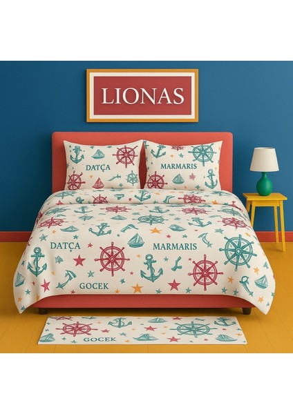 Çift Kişilik Desenli Nevresim + 2 Adet Kapaklı Yastık Kılıfı