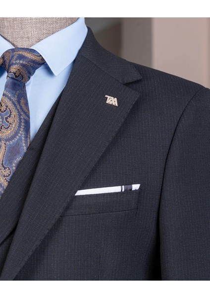 Italyan Stil Slim Fit Mono Yaka Ceket Yelek Pantolon Takım Elbise Lacivert T14752 modelleri