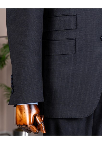 Italyan Stil Slim Fit Mono Yaka Ceket Yelek Pantolon Takım Elbise Lacivert T14752 fırsatları